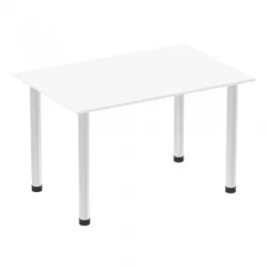 Impulse 1400mm Straight Table White Top Brushed Aluminium Post Leg I00