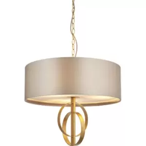 Merano Trento 3 Light Ceiling Pendant Antique Gold Leaf & Mink Satin Fabric