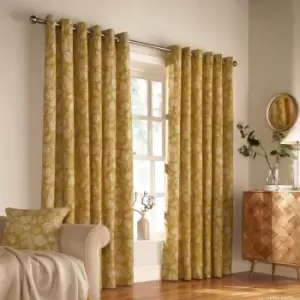 Furn. Irwin Woodland Ringtop Eyelet Curtains (Pair) Polycotton Mustard (168X183Cm)