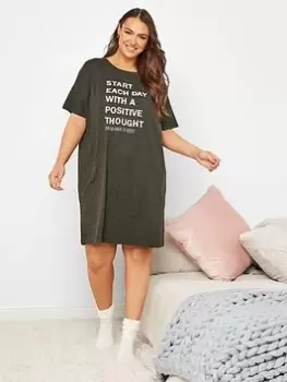 Yours Multicolour Slogan Sleep Tee - Grey, Size 22-24, Women