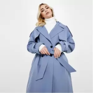 Missguided Longline Belted Trench Coat - Blue