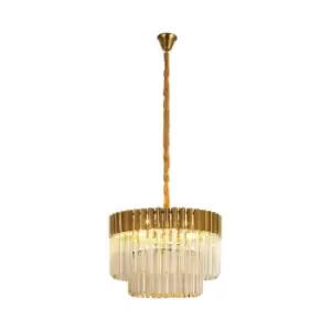 Poland Ceiling Pendant Round 8 Light E14, Brass, Cognac Sculpted Glass, Item Weight: 17.3kg