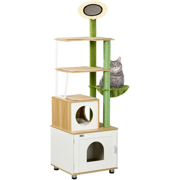 PawHut Cat Tree w/ Litter Box, Scratching Post, Cat House