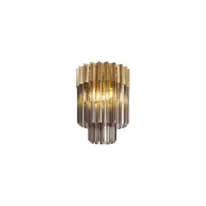 Poland Ceiling Lamp Round 3 Light E14, Brass, Smoke Sculpted Glass