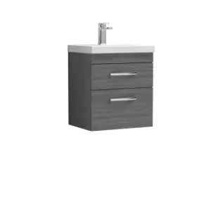 Nuie Athena 500 Wall Hung 2-drawer Vanity & Thin-edge Basin - Grey Woodgrain