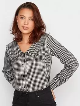 Long Tall Sally Collar Detail Gingam Shirt - Black, Size 12, Women