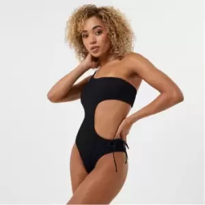 Jack Wills Crinkle Asymmetric Swimsuit - Black