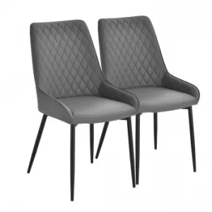 HOMCOM PU Leather Set-of-2 Rhombus Tufted Dining Chairs Grey