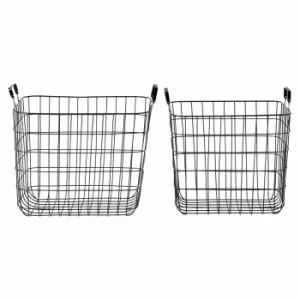 Premier Housewares Black Wire Storage Basket with Handles Set of 2, black