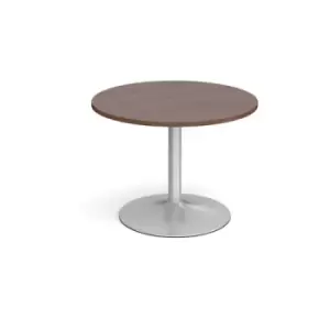 Trumpet base circular boardroom table 1000mm - silver base and walnut top