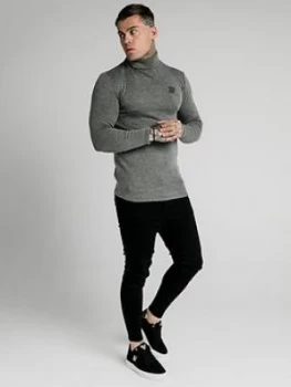 SikSilk Rib Turtle Neck - Grey, Size S, Men