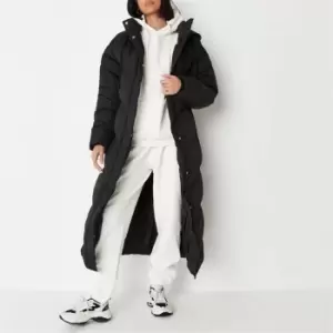 Missguided Recycled Maxi Chevron Puffer Coat - Black