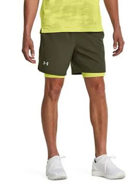 Under Armour Mens Running Launch 7'' 2-In-1 Shorts - Khaki/Lime