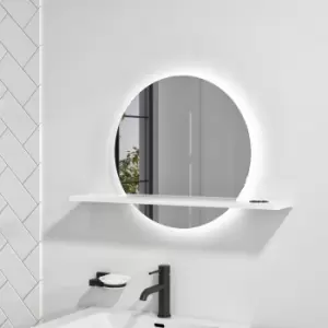 Round LED Bathroom Mirror with Demister and White Shelf - 500mm - Ersa