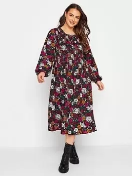 Yours Balloon Sleeve Midaxi Dress - Multi, Black, Size 20, Women