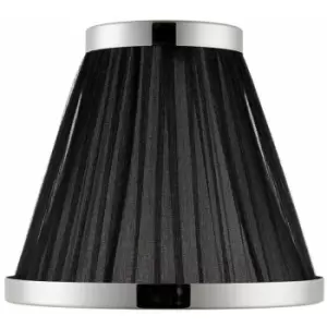 6' Luxury Round Tapered Lamp Shade Black Pleated Organza Fabric & Bright Nickel