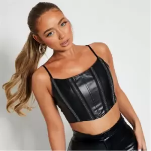 I Saw It First Faux Leather Diamante Trim Corset Top - Black