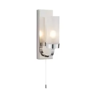 Polished Chrome Bathroom Wall Light & Frosted Glass Shade - Decorative Sconce