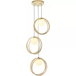 Gold Finish Ceiling Pendant Light - Gloss Opal Glass Shade - 3 Bulb Hanging Lamp