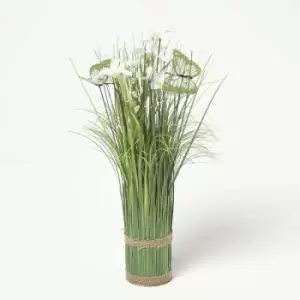 Cream Flower & Butterfly Artificial Meadow Flower Arrangement - Cream - Homescapes