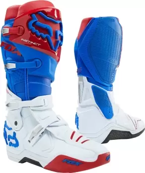 FOX Instinct Motocross Boots, white-red-blue, Size 46, white-red-blue, Size 46