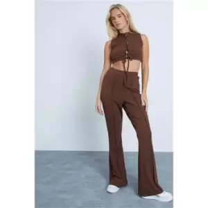 I Saw It First Chocolate Lace Up Sleeveless Crop Top And Flare Set - Brown