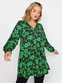 Yours Long Sleeve Pleat Swing Green Silhouette, Green, Size 16, Women