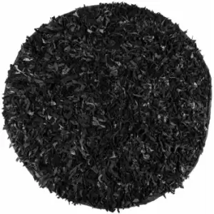 Dallas Leather Shaggy Rug Black, 150cm Round - Black - Homescapes