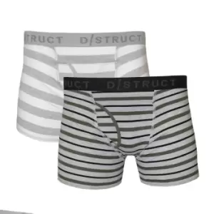 Dstruct Mens Striped Boxers (Pack Of 2) (M) (Grey/Khaki)