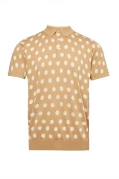 Mens French Connection Superfine Hibiscus Dot Knit Polo Shirt Yellow