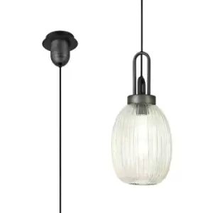 Luminosa Yorktown Ceiling Pendant E27 20cm Almond Ribbed Glass, Champagne Black, Aged Pewter