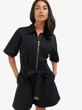 Barbour International Reyes Linen Zip Playsuit - Black, Size 16, Women