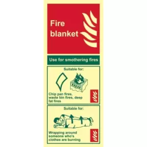 Photoluminescent Fire Blanket Sign - Rigid 1.3mm Photoluminescent Board - 202 x 82mm