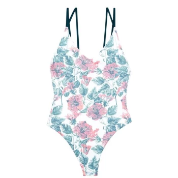 Jack Wills Clifton Strappy Low Back Swimsuit - Pink Floral