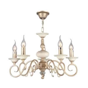 Perla Chandelier Cream with Gold, 5 Light, E14