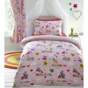 Portfolio Home Kids Club Rainbow Fairy Double Size Duvet Cover & Pillow Case Bed Set Pink