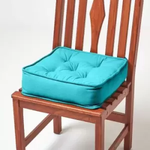 Teal Cotton Dining Chair Booster Cushion - Teal - Homescapes