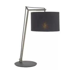 Nickel Plated Angular Table Lamp Light - Black Base & Cotton Shade - Desk Light