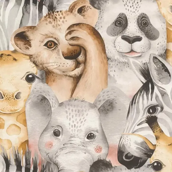 Bambino Exotic Jungle Safari Animal Faces Nursery Bedroom Wallpaper