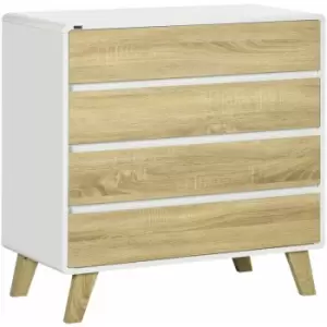 Homcom - Chest of Drawers, 4 Drawer Storage Cabinet Organiser for Bedroom - White, Natural