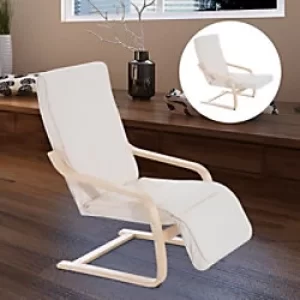 HOMCOM Wooden Lounger Rocking Armchair with Adjustable Footrest Creamy White