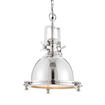 Fenton Dome Pendant Bright Nickel Plate & Sandblasted Glass 1 Light Dimmable IP20 - E27