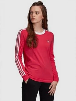 adidas Originals 3 Stripe Long Sleeve T-Shirt - Pink, Size 8, Women