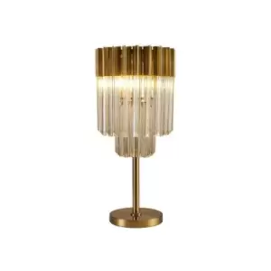 Luminosa Poland Table Lamp 3 Light E14, Brass, Cognac Sculpted Glass