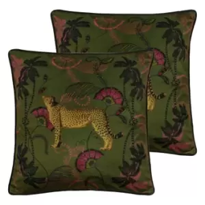 Paoletti Tropica Cheetah Twin Pack Polyester Filled Cushions Khaki