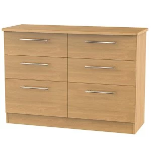 Robert Dyas Edina Ready Assembled 6-Drawer Midi Chest of Drawers - Modern Oak