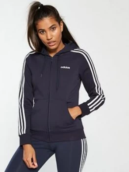 adidas Essentials 3 Stripe Full Zip Hoodie - Navy, Size S, Women