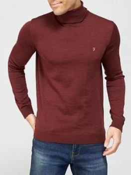 Farah Gosforth Merino Roll Neck Jumper - Burgundy , Burgundy Size M Men