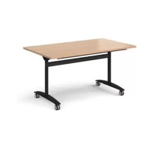 Rectangular deluxe fliptop meeting table with Black frame 1400mm x 800mm - beech