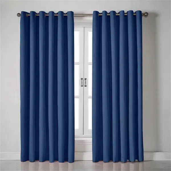 Other Blackout Linen Look Ring Top Eyelet Curtains - Blue 161 x 137c